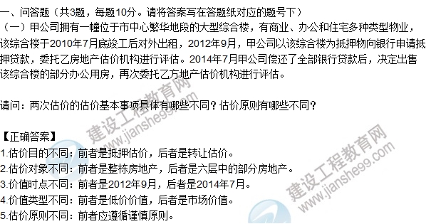 2015年房估師《房地產(chǎn)估價案例與分析》試題及答案(案例一)