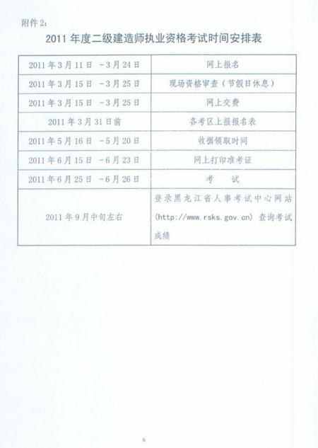 2011年黑龍江省二級建造師報名時間為2011年3月11日-3月24日