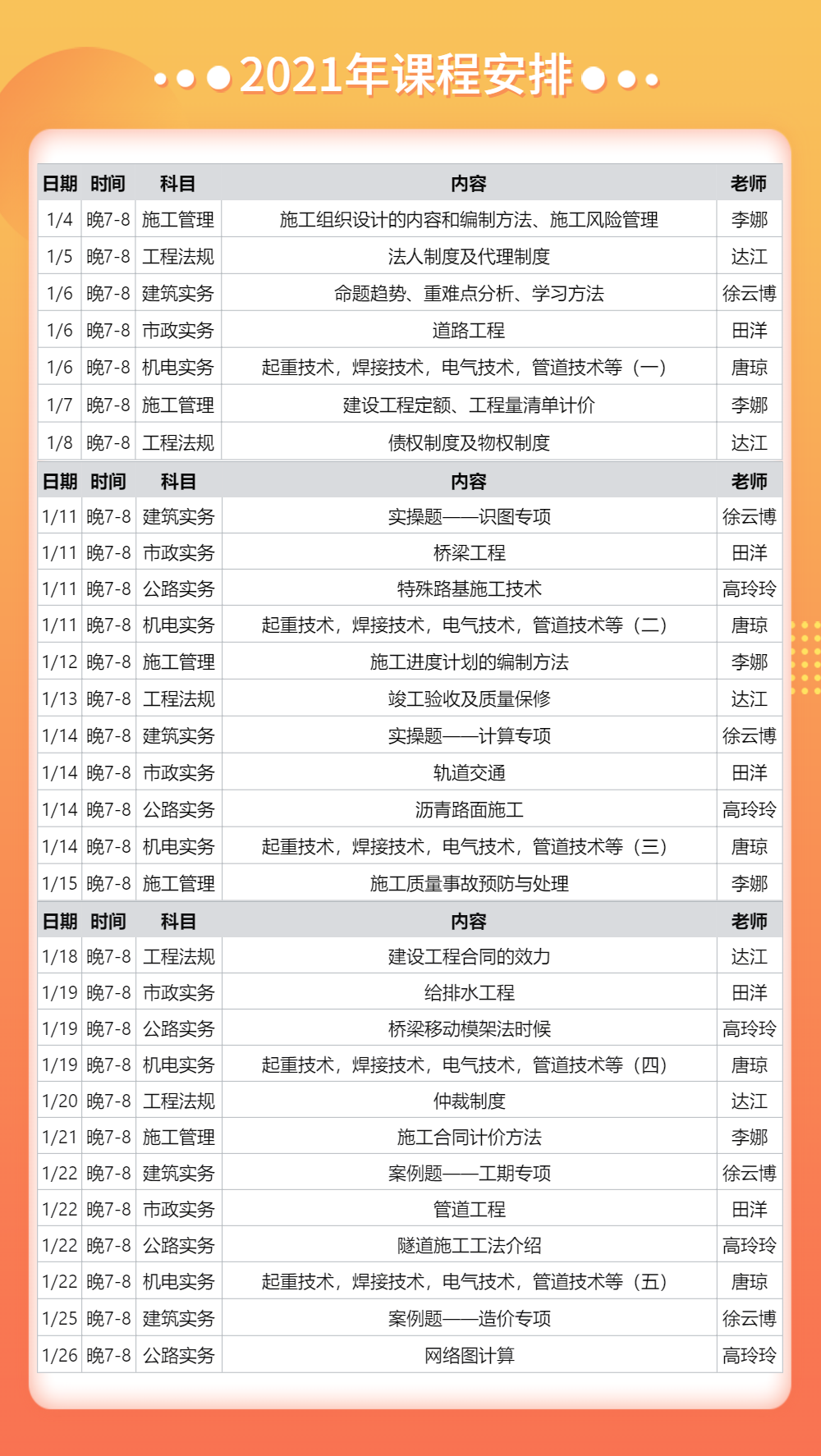 二級建造師大師公開課課表 二級建造師大師公開課課表