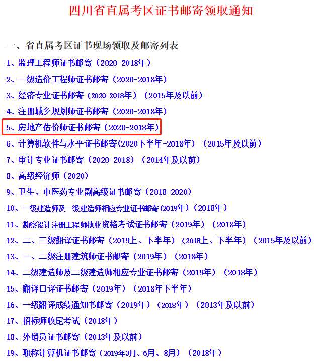 四川省直房地產(chǎn)估價師證書郵寄領(lǐng)取通知 四川省直房地產(chǎn)估價師證書郵寄領(lǐng)取通知