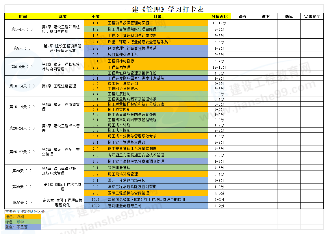 2025年一建工程師學(xué)習(xí)打卡表_管理 2025年一建工程師學(xué)習(xí)打卡表_管理
