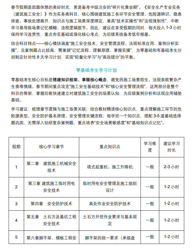 2026中級(jí)注安《建筑施工》春節(jié)期間學(xué)習(xí)計(jì)劃 2026中級(jí)注安《建筑施工》春節(jié)期間學(xué)習(xí)計(jì)劃